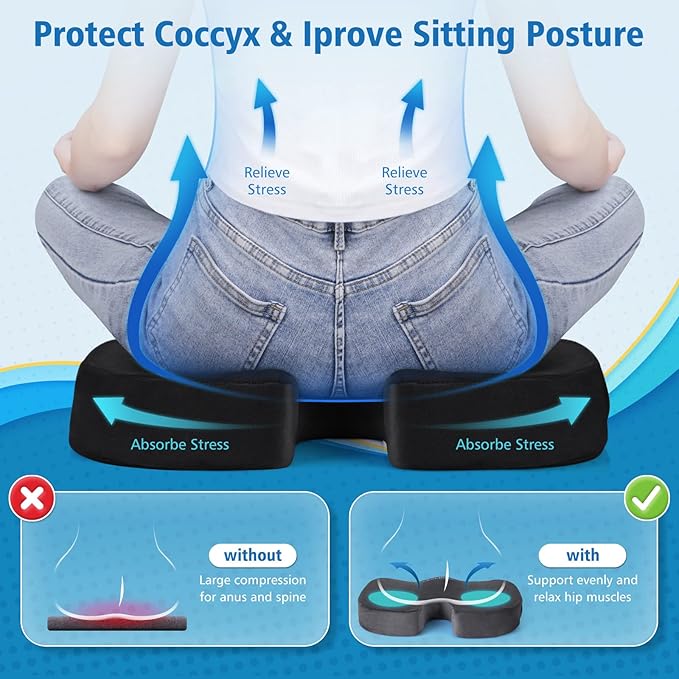 CloudBliss Gel Seat Cushion - Cooling Gel Enhanced, Memory Foam, Ergonomic Seat Cushion for Long Sitting for Office, Game, Car, Airplane (X-Large, Black)