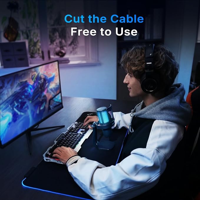 MAONO DGM20W Wireless Gaming Microphone for PC & Smartphones | USB-C Receiver, Clear Voice, Noise Reduction, Software Control, Custom RGB, Mute, Boom Mic Set for Discord Streaming & Gaming
