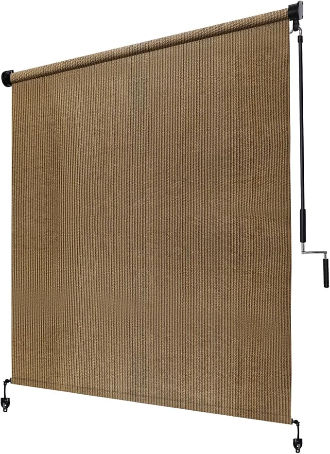 KANAGAWA Outdoor Roller Shade 11'X8' Walnut Exterior Cordless Patio Roll Up Shades for Outside Pergola Porch, Outdoor Blinds for Patio