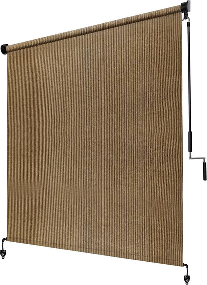 KANAGAWA Outdoor Roller Shade 11'X8' Walnut Exterior Cordless Patio Roll Up Shades for Outside Pergola Porch, Outdoor Blinds for Patio