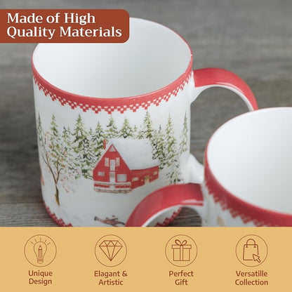 Maison d' Hermine Coffee Mug with Handles Tea Cups (12 Ounce, Pack of 1) | Fine Bone China Coffee Mugs for Hot Beverages Cappuccino Latte Home Restaurant Spring Summer -Rural Christmas - Jokkmokk