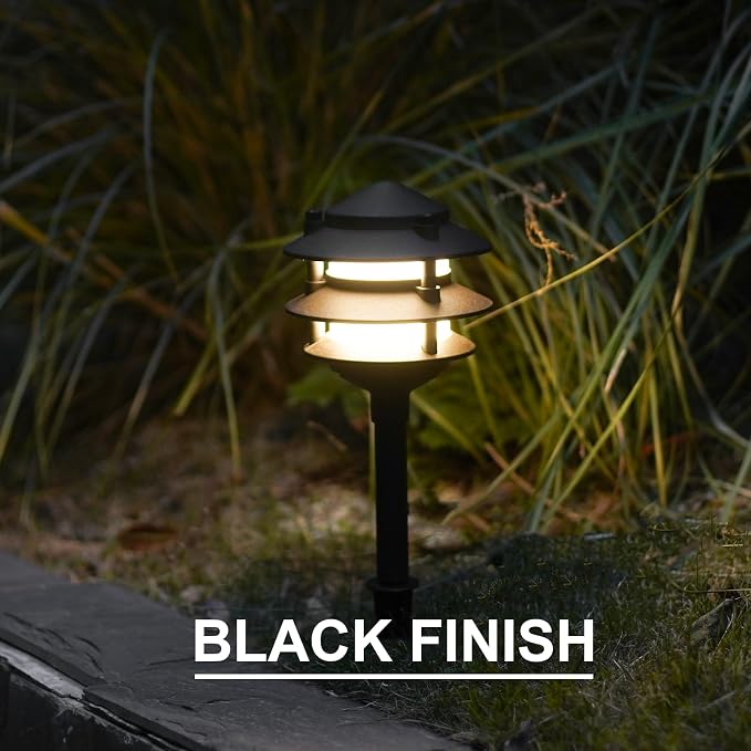 GOODSMANN Landscape Lighting 4PK Pathway Lights Low Voltage 2.2 Watt LED 12V AC Landscape Lights 30 Lumen Warm White with Cable Connectors Metal Stakes 9122-21102-04A