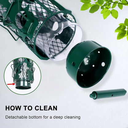 Gbekery Squirrel Proof Bird Feeder for Outdoors Hanging, Metal Mesh Bird Feeder for Outsides with Gravity Protection for Small Birds, Weatherproof and Durable, Green