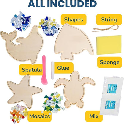 Little Jupiter DIY Mosaic Kit - Builds 4 Different Sea Mosaic Art Pieces - The Perfect Arts and Crafts for Girls and Boys Ages 8-12 - Kids Art Set Activity for Birthdays, Christmas, Holidays, & More