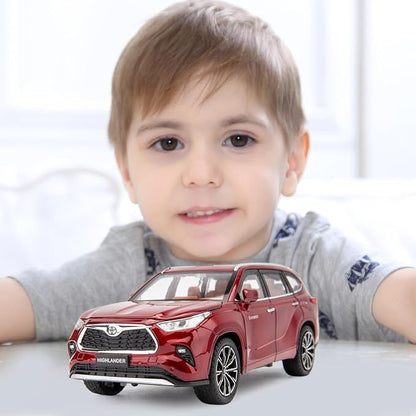 BDTCTK 1/24 Highlander Model Car, Zinc Alloy Pull Back Toy car with Sound and Light for Kids Boy Girl Gift(Red)