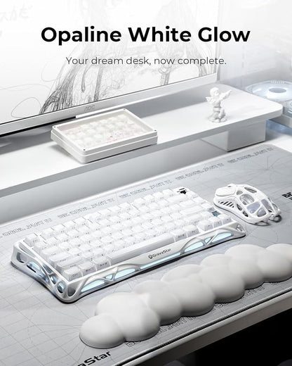 GravaStar Mercury K1 75% Wireless Mechanical Gaming Keyboard RGB Backlit | Gasket Mount, Hot Swappable Linear Switches, Creamy Sound Keyboard, 2.4GHz/USB-C/Bluetooth 5.0, for Win/Mac【Opaline White】