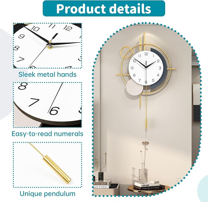 Large Wall Clocks for Living Room Decor Modern Wall Clock Battery Operated Silent Non-Ticking for Bedroom Office Kitchen Home Decoration Gold Metal Unique Wall Watch Clock 17.7x27.3in