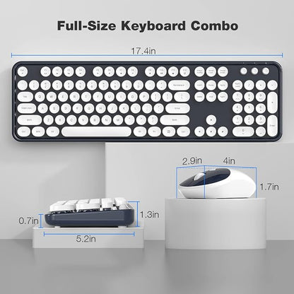 MOFII Wireless Keyboard and Mouse Combo, Computer Full Size 2.4G Plug and Play Wireless Typewriter Retro Round Keyboard and Mouse Set for Windows, Computer, Desktop, PC, Notebook - (Dark Blue)