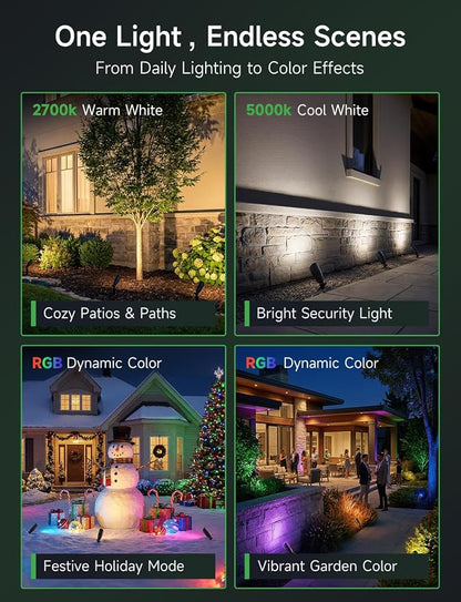 Smart RGBCW Landscape Lighting, 12V Low Voltage Outdoor Color Changing Spotlights, App & Remote Control, IP65 Waterproof, Replaceable MR16 Bulb for Garden, Pathway, Patio & Driveway, 12 Pack