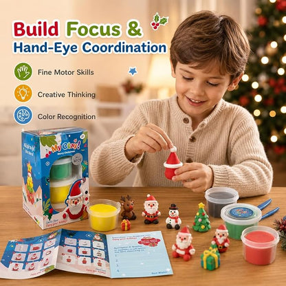 Air Dry Clay for Kids, 4 Christmas Mini Modeling Clay Sets, DIY Snowman Model Magic Clay Kit with Tools & Tutorials, Christmas Stocking Stuffers for Kids, Creatible Art Crafts Toys Gifts Xmas Gift