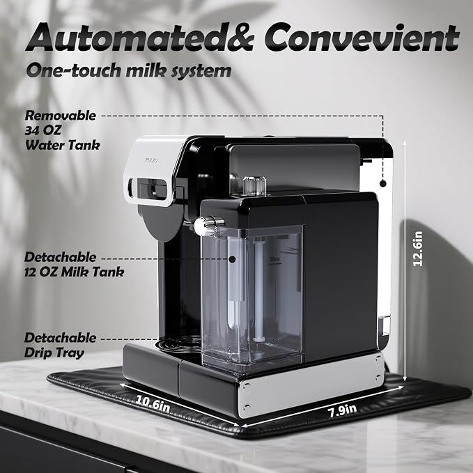 PULZO Espresso Machine with Automatic Milk Frother,capsule coffee maker | Coffee Maker,Automatic Espresso Machine for K*cup Capsule/Ne*s Original/Ground Coffee, One Touch Latte & Cappuccino