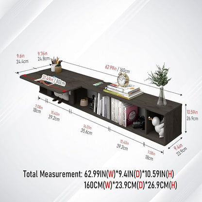 Pmnianhua 63'' Floating Desk with Storage Shelves,Wall Mounted Desk Laptop Computer Writing Study Table for Bedroom Small Space(Dark Grey)