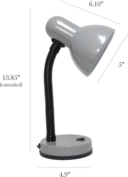 Simple Designs LD1003-SLV Basic Metal Desk Lamp with Flexible Hose Neck for Office, Living Room, Bedroom, College Dorm, Bookshelf, Silver
