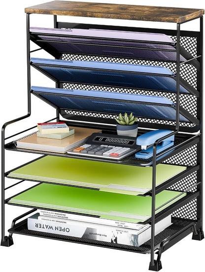 Simple Trending 8-Tier Desk File Organizer for Office, Home or School, Black