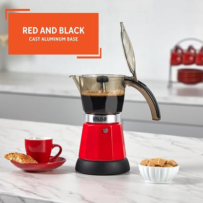 IMUSA 6 or 3 Cup Electric Espresso Coffee Maker with Cool-touch Handle, Red | Detachable Base, Visual Brewing Indicator, Durable Aluminum Construction, Ideal for Cuban and Italian Coffee