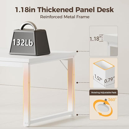 Mericonia 40 Inch Computer Desk, 1.2" Thick Small Office Table, White | Modern Simple Style, Heavy Duty Industrial Frame, Small Study & Writing Table for Home Bedroom Work