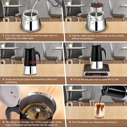 12 Cup Stovetop Espresso Maker Stainless Steel Moka Pot Stove Top Percolator Italian Coffee Makers Capable Mocha Greca Machine Cafe Classic Induction Cookers for Home and Camping 600ml 20oz