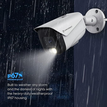 Amcrest UltraHD 4K (8MP) IP PoE AI Camera, FOV 129°, 49ft Color Nightvision, Security Outdoor Bullet Camera, Human & Vehicle Detection, Active Deterrent, 4K @15fps, IP8M-2796EW-AI (White)