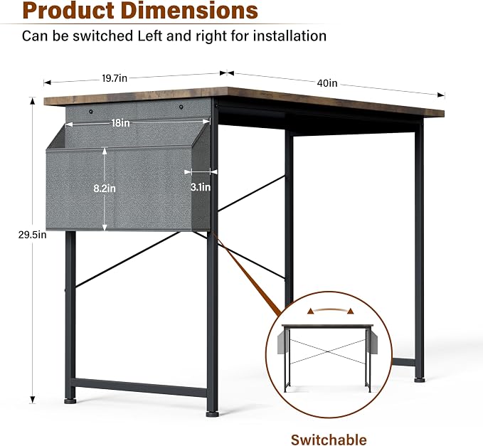 Small Space Writing Desk with Headphone Hooks, Modern Simple Design, Suitable for Study, Home Office and Living Room