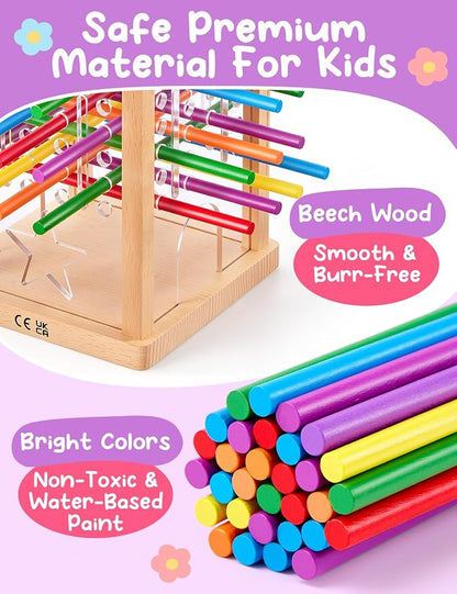 Montessori Wooden Board Game for Kids 4-6，Math Educational, Fine Motor Skills Toy for 3+ Year Olds Girls Boys, Classic Table Game for Family Night Gift for Boys and Girls