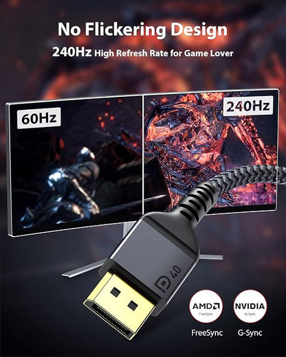 Maxonar VESA Certified DisplayPort 2.1 Cable, 16K DisplayPort Cable 2.0 Supports 80Gbps,16K@60Hz, 10K@60Hz, 8K@60Hz, 4K@165Hz, HDR, HDCP 2.2, 3D, ARC for Gaming Monitor, TV, PC, Laptop(6.6FT/ 2M)