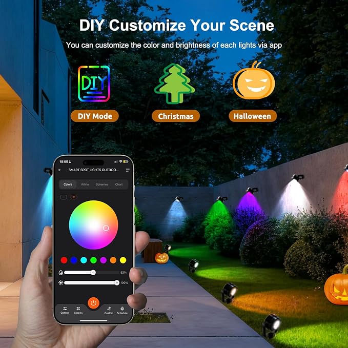 VTimes 8pcs Smart RGBW Landscape Lights IP65 Waterproof Outdoor SpotLights | Low Voltage Landscape Lighting, APP & Remote Control and Timing, Color Changing Outdoor for Yard, Garden, Lawn, Holiday Decor