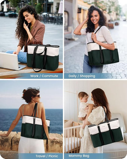 LOVEVOOK Work Tote Bag for Women, Teacher Tote Bag Nurse Bag With Large Cup Holder, Large Computer Purse Handbag, On The Go Tote Carryall