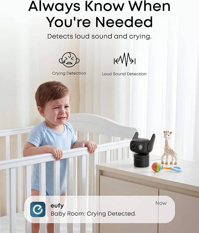 eufy Security Indoor/Outdoor Camera C31(2-Pack), P66, Spotlight-Free Color Night Vision, 360° Coverage View, AutoTracking,Human/Vehicle/Pet/Cry Detection, 24/7 Recording, Black (No Subscription)