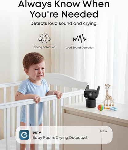 eufy Security Indoor/Outdoor Camera C31(2-Pack), P66, Spotlight-Free Color Night Vision, 360° Coverage View, AutoTracking,Human/Vehicle/Pet/Cry Detection, 24/7 Recording, Black (No Subscription)