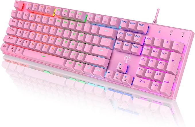 RisoPhy Mechanical Gaming Keyboard, Wired RGB 104 Keys, Blue Switch, Pink | Ultra-Slim Backlit USB Wired Keyboard, Durable ABS Keycap/Anti-Ghosting/Spill-Resistant Keyboards for PC Mac Xbox Game