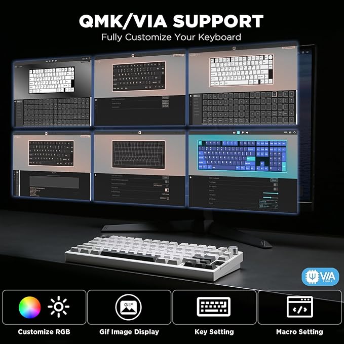 YUNZII AL80 75% Wireless Aluminum Mechanical Keyboard(Silver,Gateron Zero) | QMK/VIA, Smart LCD Display and Knob, Hot Swap, Gasket Structure, BT/2.4G/USB-C, RGB Keyboard for Gaming/Win/Mac