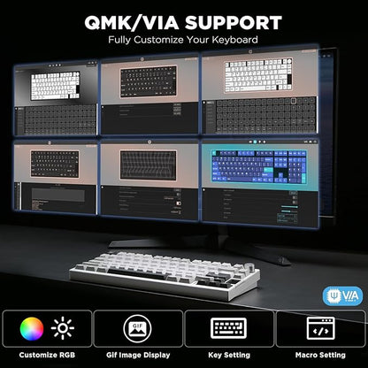 YUNZII AL80 75% Wireless Aluminum Mechanical Keyboard(Silver,Gateron Zero) | QMK/VIA, Smart LCD Display and Knob, Hot Swap, Gasket Structure, BT/2.4G/USB-C, RGB Keyboard for Gaming/Win/Mac