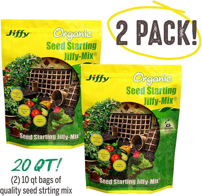 Jiffy Natural & Organic Seed Starting Soil Mix, 10 QT (2 Bags (20 QT)