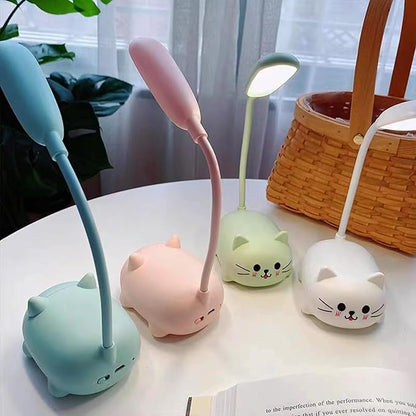 LED Desk Lamp，Mini Cat Night Light, Portable LED Table Light, Cute Foldable USB Rechargeable Reading Light Bedroom Children's Bedside Study (Green)