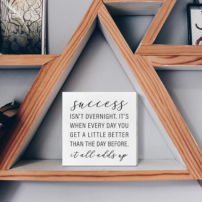 Home Office Desk Wooden Box Sign Decor, Success Isn't Overnight, Inspirational Quotes Desk Decor Motivational Desk Decorations for Women Men Student Office Classroom School