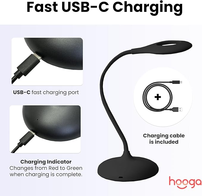 Hooga Desk Lamp, Blue Light Blocking, 3 Color Modes, 1600K Amber, Red, 4000K Full-Spectrum White Light. Office Lamp. Dimmable Reading Lamp. Reduces Eye Strain. Rechargeable. Circadian Rhythm Friendly.