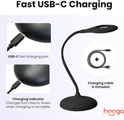 Hooga Desk Lamp, Blue Light Blocking, 3 Color Modes, 1600K Amber, Red, 4000K Full-Spectrum White Light. Office Lamp. Dimmable Reading Lamp. Reduces Eye Strain. Rechargeable. Circadian Rhythm Friendly.
