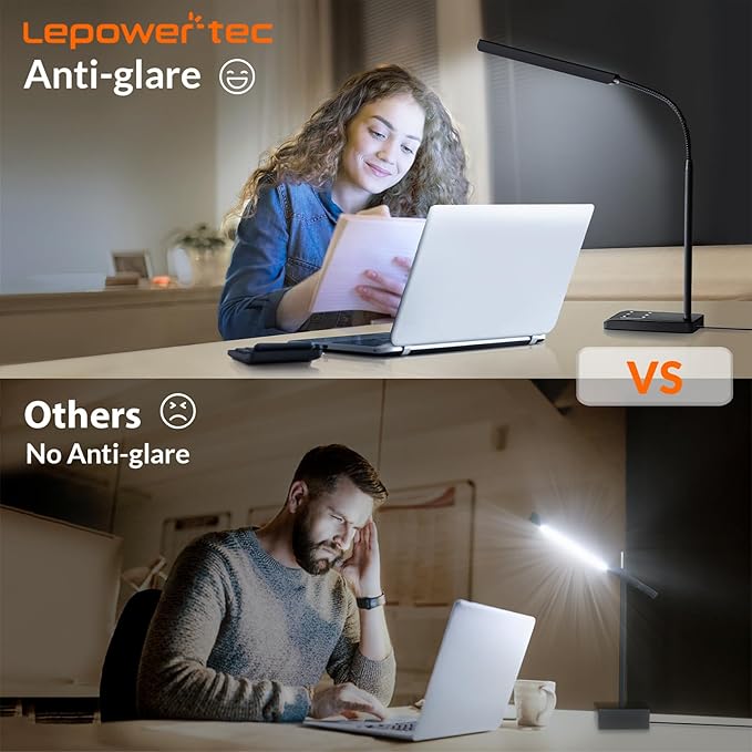 LED Desk Lamp, 12W Reading Desk Lamp for Office Home with 60 Lighting Modes, Touch Control & Timer Function, 750LM Bright Eye-Caring Gooseneck Desk Light Table Lamp for Study, Work, Black