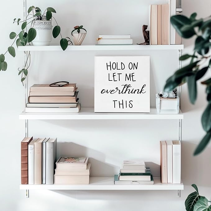 Office Desk Decor Funny Office Decor Accessories Cubicle Decor Hold on Let Me Overthink This Wood Signs Home Decor Gifts Funny Office Signs Funny Quotes Table Decor for Work Desk Decor (5x5inch)