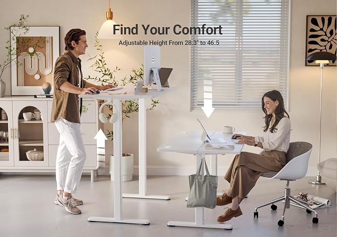 YDN 32 x 19 Inch White Electric Standing Desk | Adjustable Height, Sit Stand, Cable Management, Ergonomic, Home Office