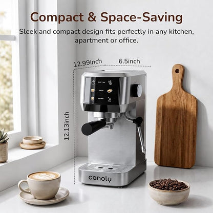 Canoly 2-in-1 Espresso Machine, Cold Brew Maker, 20 Bar Pump, Touchscreen | Steam Milk Frother for Cappuccino and Latte, Compact Home Espresso Maker, 9 Bar Extraction, Fast Heating, Easy Cleaning