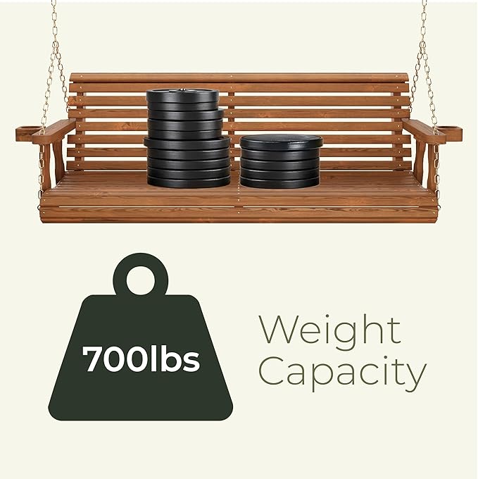 Amish Casual 3 Foot Roll Back Porch Swing with Cup Holders in Cedar Stain - Amish Made in The USA from Treated Pine Heavy Duty 700 Lb. Weight Capacity