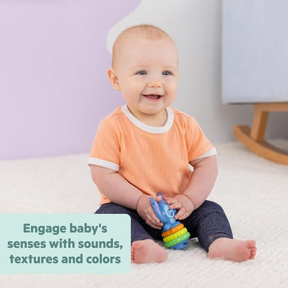 Bright Starts Disney Baby Stitch Twist-a-Stitch Fidget Toy with Textured Rings and Rattle Beads, On The Go Toy for Newborns & Up