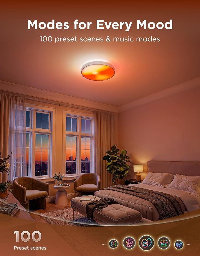 Govee Ceiling Light Ultra 21 Inch, 5000LM Smart Flush Mount Ceiling Light | DIY Ceiling Canvas for Living Room, Bedroom & Game Room, Compatible with Matter & Alexa, RGBIC & Tunable White 2700K-6500K
