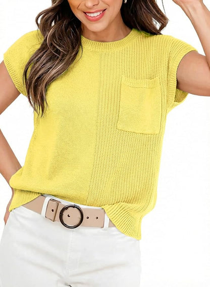 Dokotoo Summer Knit Tops for Women Sleeveless Crewneck T Shirts Casual Lightweight Sweater Blouses Shirts