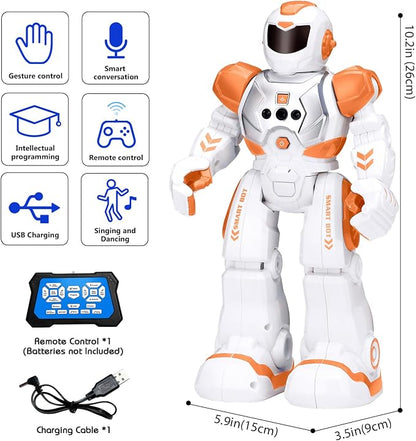 KingsDragon Robots Toy for Kids, RC Gesture Sensing Toy, Interactive Walking Singing Dancing Robot Birthday Presents for Boys Girls Age 6 7 8 9 Years Old,Orange