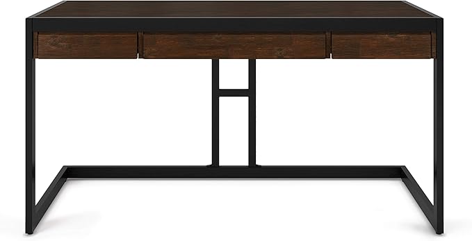 SIMPLIHOME Erina SOLID WOOD and Metal Modern Industrial 60 inch Wide Home Office Desk, Writing Table, Workstation, Study Table Furniture in Farmhouse Brown with 2 Drawers