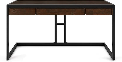 SIMPLIHOME Erina SOLID WOOD and Metal Modern Industrial 60 inch Wide Home Office Desk, Writing Table, Workstation, Study Table Furniture in Farmhouse Brown with 2 Drawers