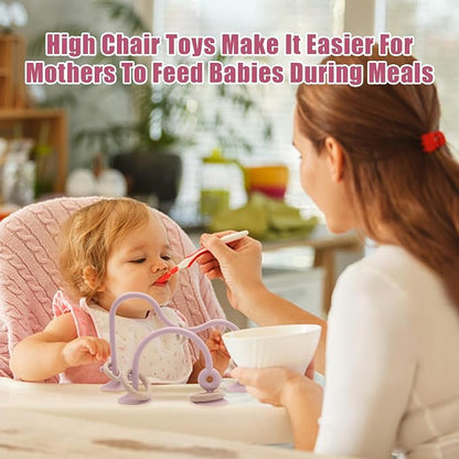 High Chair Toys with Suction Cups for Infant Toddlers,Food Grade Silicone Teething Toy for Kids 6 9 12 18 M+,Interactive Toys for 1 Year Old，Perfect for Travel and Restaurant（Pink）