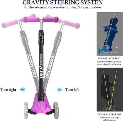 Kids Kick Scooter, 3 Wheeled Scooter for Kids, Child/Toddlers Toy, Adjustable Height, Anti-Slip Deck, Flashing Wheel Lights, for Boys/Girls 3-12 Year Old